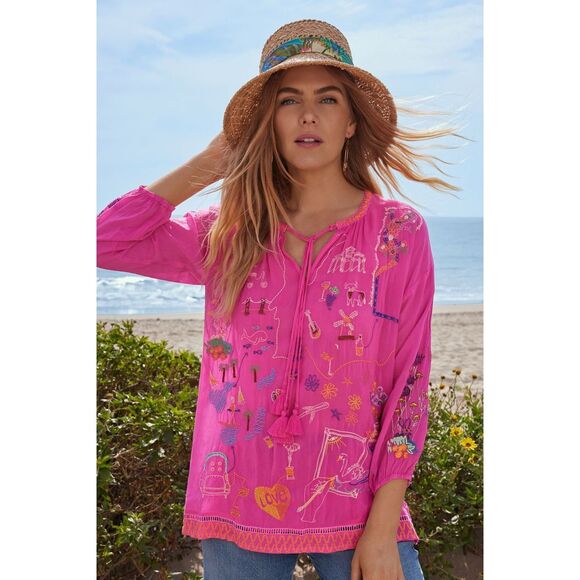 Johnny Was Pink Zadonia Embroidered Blouse - Picture 1 of 12